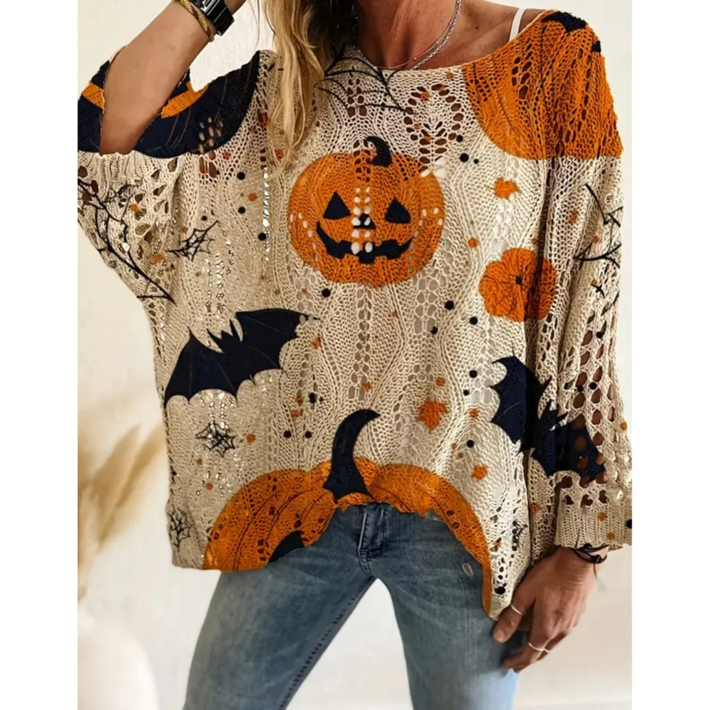 Boho Batwing Loose-knit Crochet Oversized Halloween Sweater Top